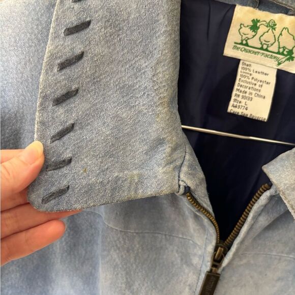 Quacker Factory large 100% leather Blue and Gray sunflower summer Jacket - Picture 4 of 5